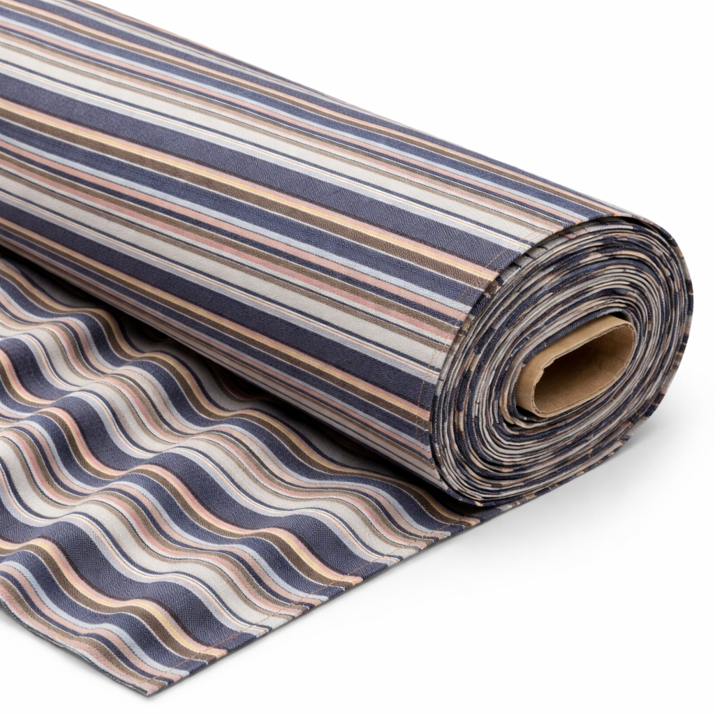 Multi Stripe Woven Fabric in Blue Beige and White